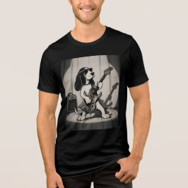 Retro Rockstjärna Basset Hound Gitarrist Monokrom T Shirt