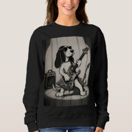 Retro Rockstjärna Basset Hound Gitarrist Monokrom T Shirt