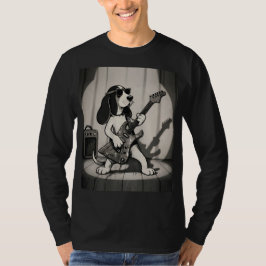 Retro Rockstjärna Basset Hound Gitarrist Monokrom T Shirt