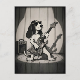 Retro Rockstjärna Basset Hound Gitarrist Monokrom Vykort