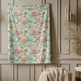 Retro Rococo Blanket med grå blommor Fleecefilt