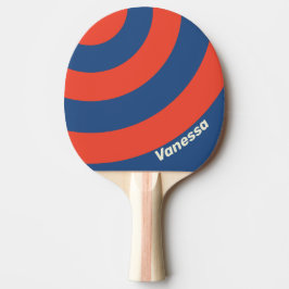 Retro Röd & Blå Tre Cirklar Rand med Namn Pingisracket