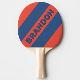 Retro Röd & Blå Tre Feta Ränder med Namn Pingisracket