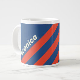 Retro Röd & Blå Tre Ränder med Namn Jumbo Mugg