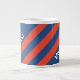 Retro Röd & Blå Tre Ränder med Namn Jumbo Mugg