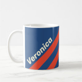Retro Röd & Blå Tre Ränder med Namn Kaffemugg