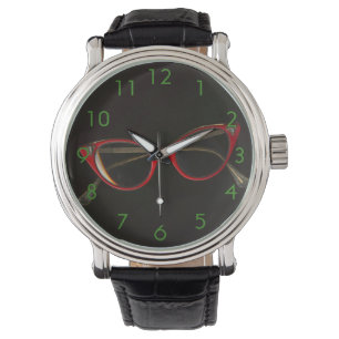 Retro röd exponeringsglasklocka armbandsur