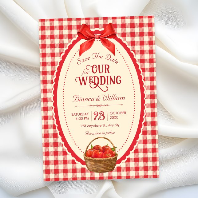 Retro röd gingham picknick  spara datumet (Skapare uppladdad)