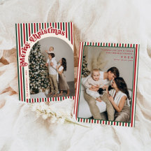 Retro röd grön randig valv familjefoto jul