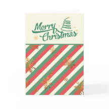 Retro Röd Grön Vertikala Ränder Guld Snöflingor