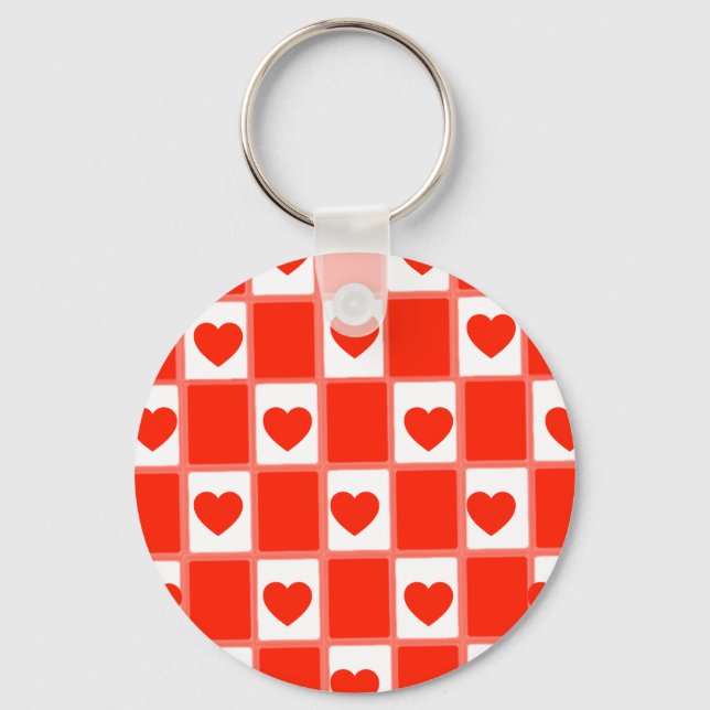 Retro röd hjärtrytmig mönster: Ballong Nyckelring (Framsida)