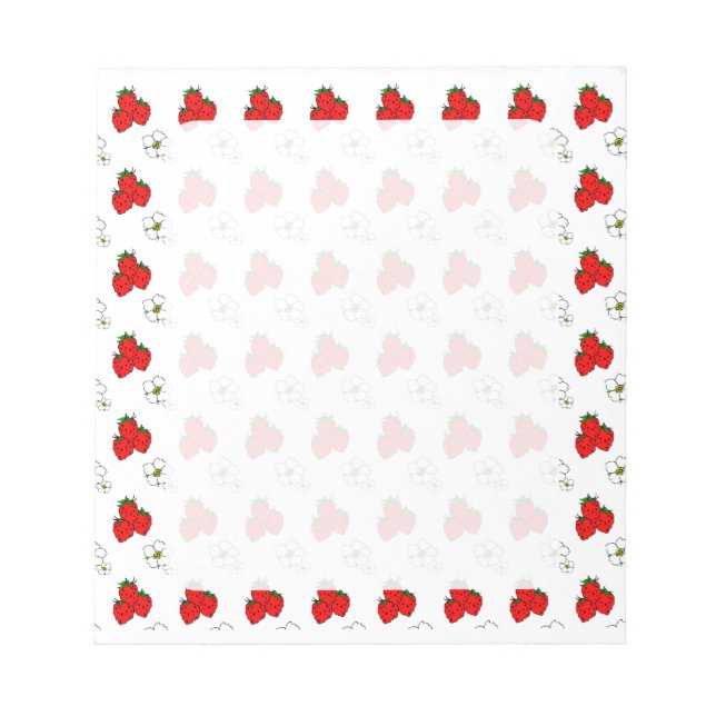 Retro röd jordgubb- och blommönster anteckningsblock (Framsida)
