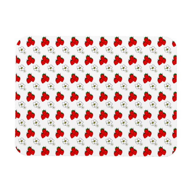Retro röd jordgubb- och blommönster magnet (Horisontell)