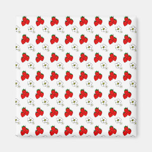 Retro röd jordgubb- och blommönster magnet