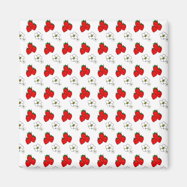 Retro röd jordgubb- och blommönster magnet (Framsidan)