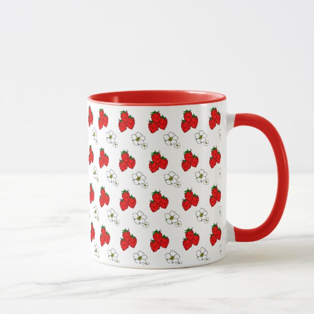 Retro röd jordgubbs- och blommönster mugg (Höger)
