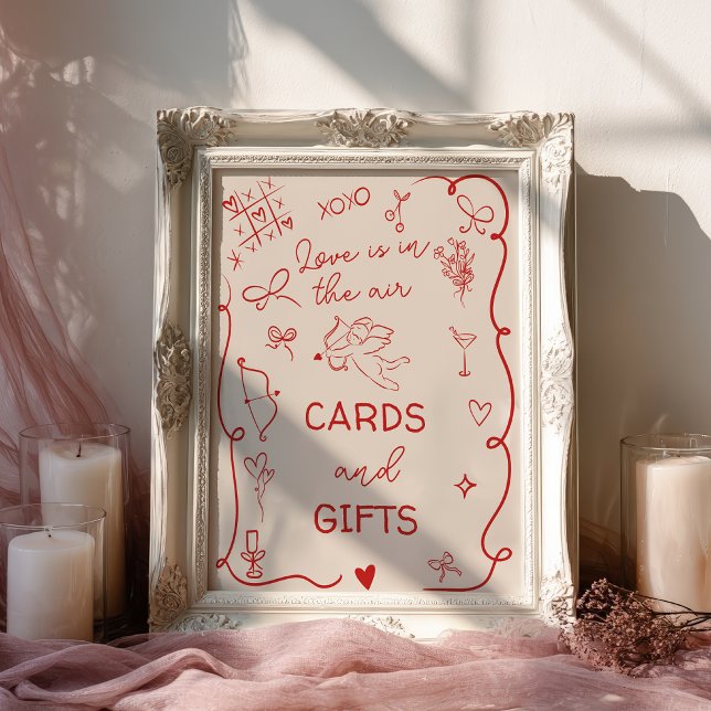Retro Röd Kärlek i luften Bröllopskort gåvor Skylt (Retro Red Love in the air Bridal Cards gifts Sign)