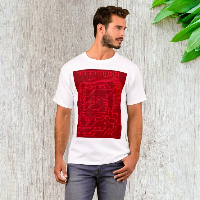 Retro röd kretskortsteknikmönster t shirt (Skapare uppladdad)