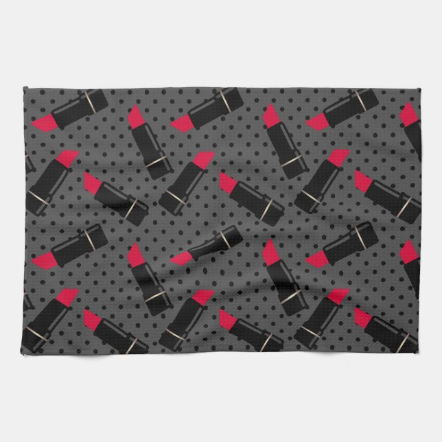 Retro, röd läppstift kökshandduk (Horisontell)