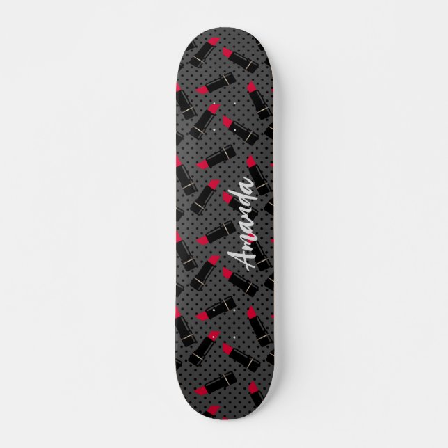 Retro, röd läppstift mini skateboard bräda 18,5 cm (Framsida)