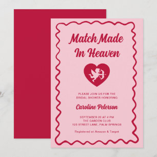 Retro Röd Match Made in Heaven Cupid Bröllopsdusch Inbjudningar