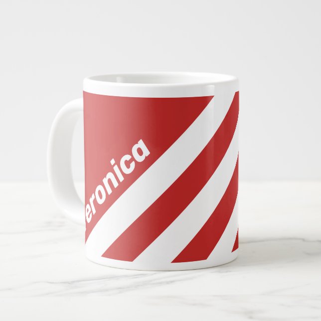 Retro Röd med tre ränder och namn Jumbo Mugg (Framsida vänster)