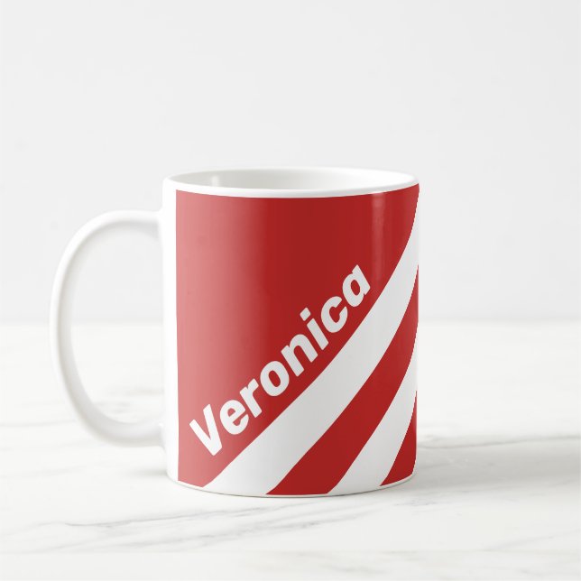 Retro Röd med Tre Ränder och Namn Kaffemugg (Vänster)