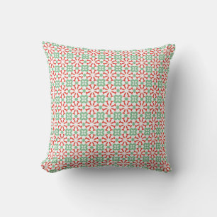 Retro röd mintgrön blommig geometrisk mönster kudde