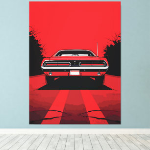 Retro röd muskelbil bakre Pop Art-illustration Canvastryck