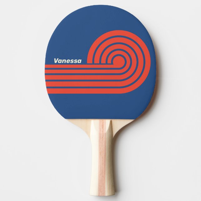 Retro röd och blå lockiga ränder med namn pingisracket (Framsidan)
