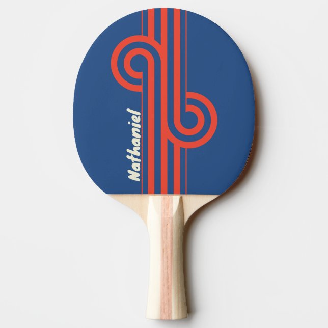 Retro röd och blå randig loop med namn pingisracket (Baksidan)