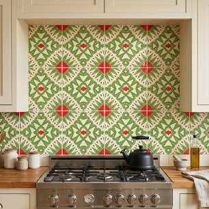 Retro röd och grön bohemisk geometrisk mosaik kakelplatta