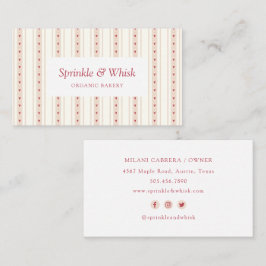 Retro röd och kräm hjärtstripigt bageri visitkort