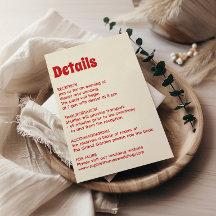 Retro röd och kräm typografi brölloppsdetaljer