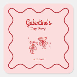 Retro röd och rosa Galentines-fest Fyrkantigt Klistermärke