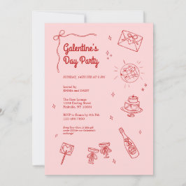 Retro Röd och Rosa Galentines Festinladning Inbjudningar