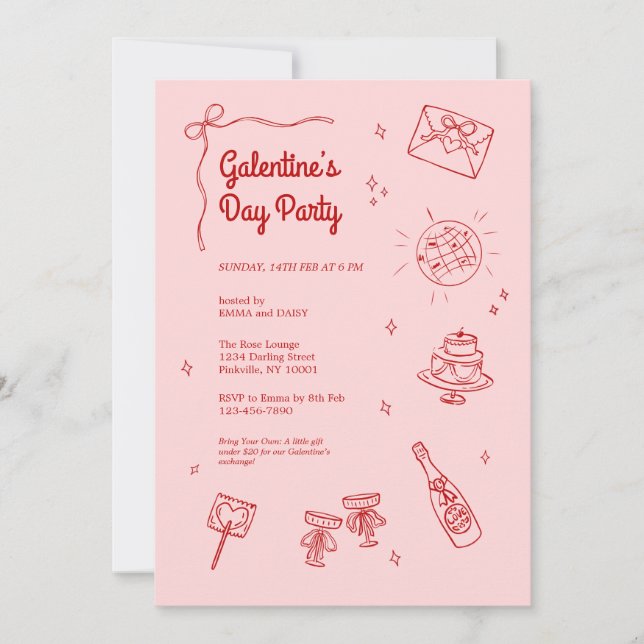 Retro Röd och Rosa Galentines Festinladning Inbjudningar (Framsida)