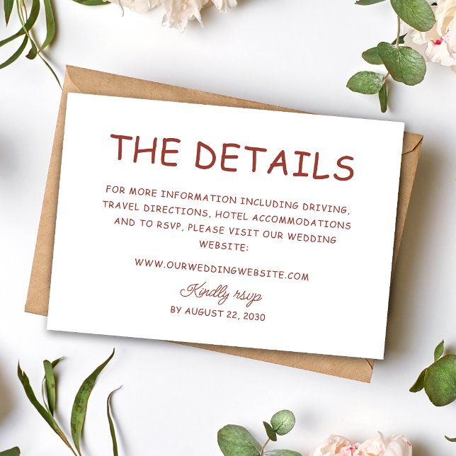 Retro röd och vit bröllopsinformation tilläggskort (Retro red and white wedding enclosure cards organize important details with vintage charm.)