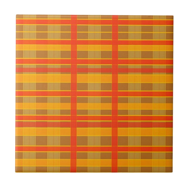 Retro röd orange rutig rutmönster kakelplatta (Framsidan)