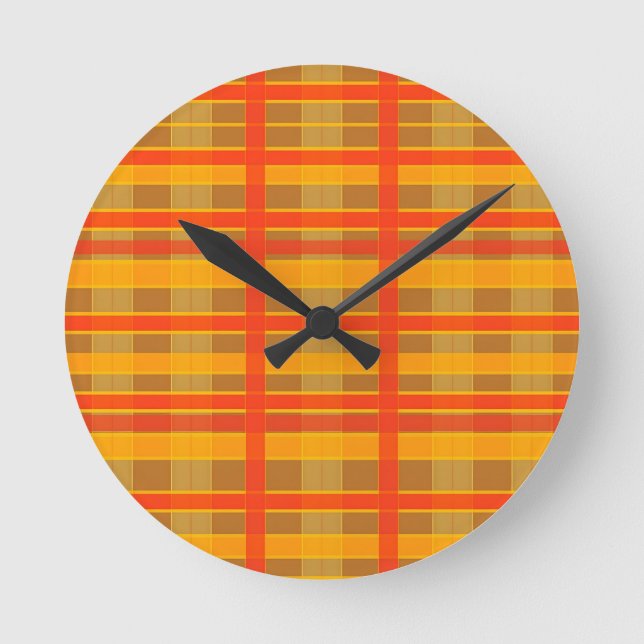 Retro röd orange rutig rutmönster rund klocka (Framsida)