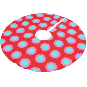 Retro röd pop blommönster Mod 60-tal Boho-stil Julgransmatta Borstad Polyester
