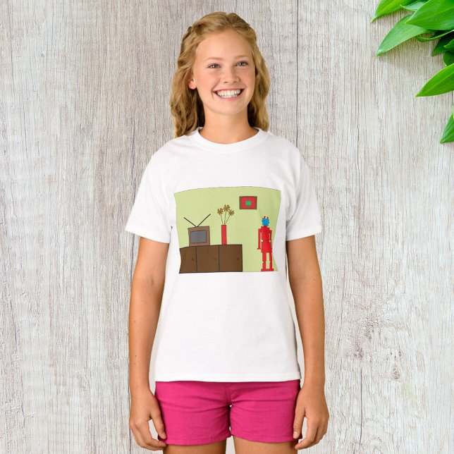Retro Röd Robot Mid-Century Modern Minimalistisk T Shirt (Skapare uppladdad)