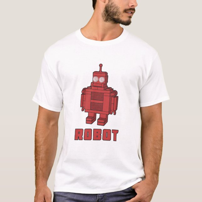 Retro röd robot t-shirt (Framsida)