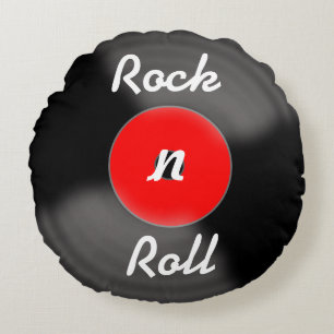 Retro röd rock n roll vinylskivkudde rund kudde