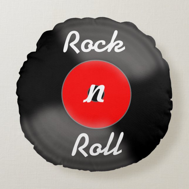 Retro röd rock n roll vinylskivkudde rund kudde (Framsidan)