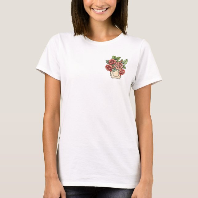 Retro Röd ros i Pocket T Shirt (Framsida)
