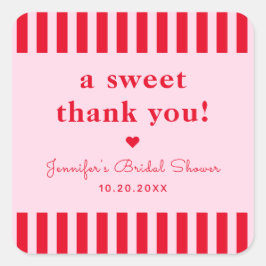 Retro röd & rosa bröllopsfest tackfavor fyrkantigt klistermärke