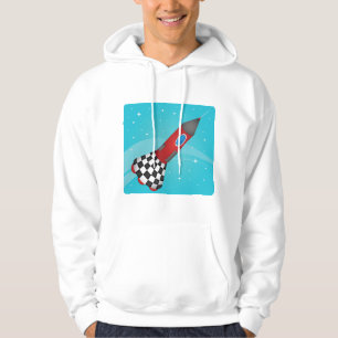 Retro röd rymdfarkost i galaktiskt rymden hoodie