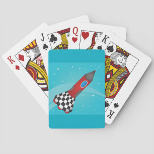 Retro röd rymdraket i galaktiskt rymden casinokort