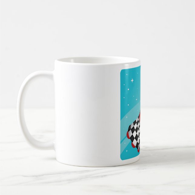 Retro röd rymdraket i galaktiskt rymden kaffemugg (Vänster)